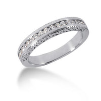 Thumbnail for 14k White Gold Vintage Style Engraved Diamond Channel Set Wedding Ring Band