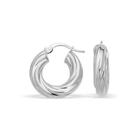 Thumbnail for 14k White Gold Fancy Twist Hoop Earrings (7/8 inch Diameter)