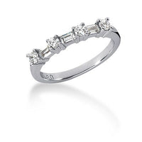 Thumbnail for 14k White Gold Seven Diamond Wedding Ring Band with Round and Baguette Diamonds