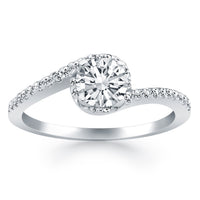 Thumbnail for 14k White Gold Bypass Swirl Diamond Halo Engagement Ring