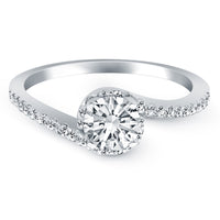 Thumbnail for 14k White Gold Bypass Swirl Diamond Halo Engagement Ring