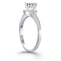 Thumbnail for 14k White Gold Bypass Swirl Diamond Halo Engagement Ring