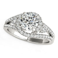 Thumbnail for 14k White Gold Split Shank Halo Bypass Diamond Engagement Ring (1 3/4 cttw)