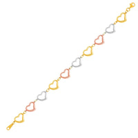 Thumbnail for 14k Three-Toned Yellow   White   and Rose Gold Open Heart Bracelet