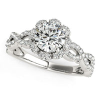 Thumbnail for 14k White Gold Flower Motif Split Shank Diamond Engagement Ring (1 5/8 cttw)
