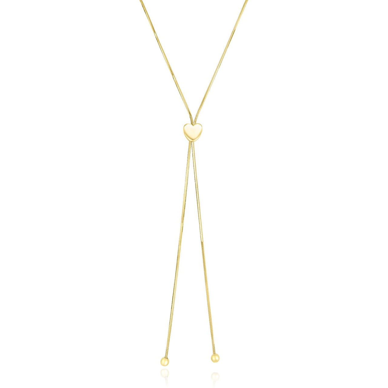 14k Yellow Gold Adjustable Heart Style Lariat Necklace