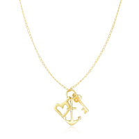 Thumbnail for 14k Yellow Gold Anchor   Heart   and Skeleton Key Cluster Charm Necklace