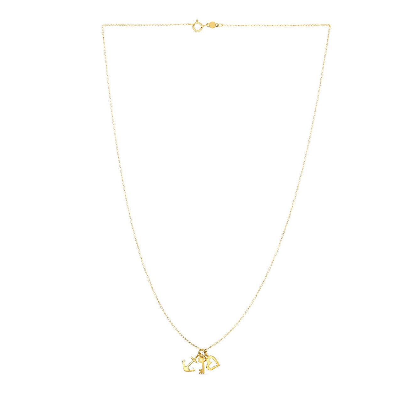 14k Yellow Gold Anchor   Heart   and Skeleton Key Cluster Charm Necklace