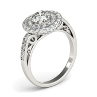 Thumbnail for 14k White Gold Diamond with Two-Row Pave Border Engagement Ring (2 cttw)
