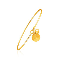 Thumbnail for 14k Yellow Gold Bangle with Engraved Love and Puffed Heart Charms