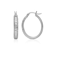 Thumbnail for 10k White Gold Hammered Oval Hoop Earrings