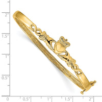 Thumbnail for 14k 4mm Diamond-cut Claddagh Hinged Bangle Bracelet