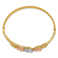 Thumbnail for 14k Tri-color Plumeria Hinged Bangle