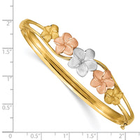 Thumbnail for 14k Tri-color Plumeria Hinged Bangle