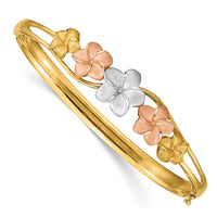 Thumbnail for 14k Tri-color Plumeria Hinged Bangle