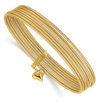 Thumbnail for 14K w/ Dangle Heart Slip-on Set of 7 Textured Bangles