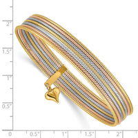 Thumbnail for 14K w/ Dangle Heart Tri-color Set of 7 Textured Slip-on Bangles