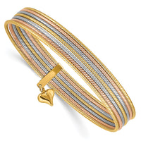 Thumbnail for 14K w/ Dangle Heart Tri-color Set of 7 Textured Slip-on Bangles