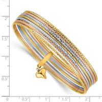 Thumbnail for 14K w/Dangle Heart Tri-color Set of 7 Textured Slip-on Bangles