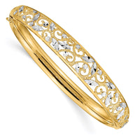 Thumbnail for 14K w/White Rhodium Diamond-cut Graduated Hinged Bangle Bracelet