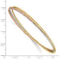 Thumbnail for 14k Tri-color Diamond-cut 3 Intertwined Slip-on Bangles