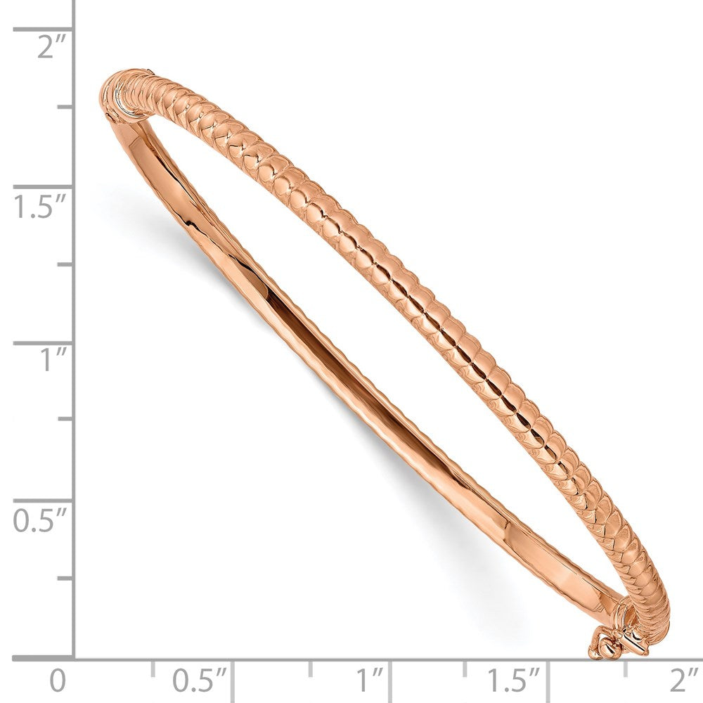 14K Rose Gold Polished Textured Hinged Bangle Bracelet