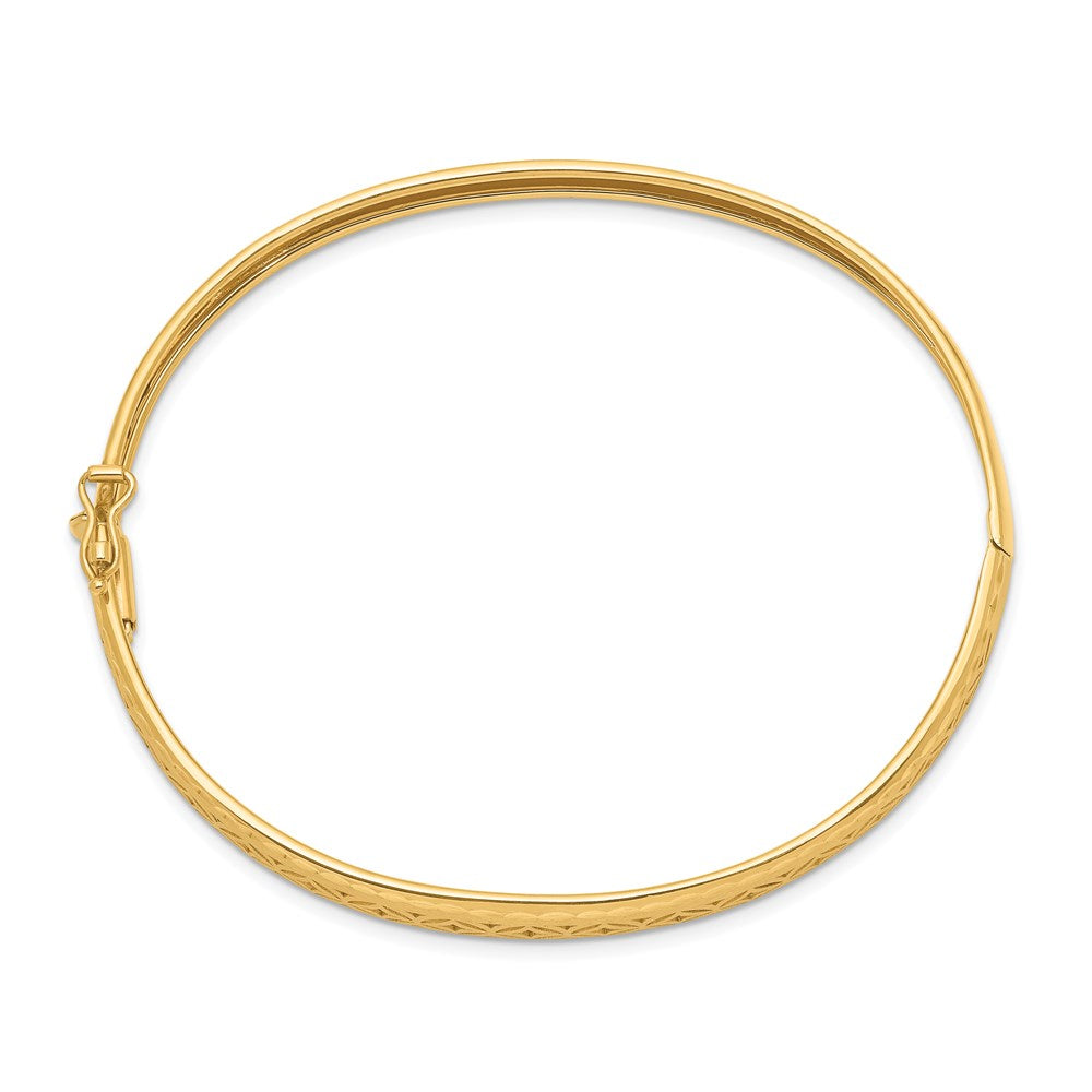 14k Polished and Textured Graduated Flexible Hinged Bangle