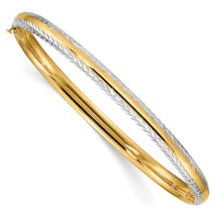 Thumbnail for 14k 3/16 w/White Rhodium Diamond-Cut Hinged Bangle