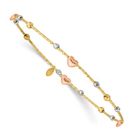 Thumbnail for 14k Tri-color Heart Diamond-cut Slip-on Bangle