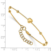 Thumbnail for 14K D/C Beads with Heart w/1in ext. Flexible Bangle Bracelet