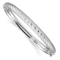 Thumbnail for 14k White Gold Textured Diamond-cut Twisted Hinged Bangle