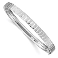 Thumbnail for 14k White Gold Polished and Brushed Diamond-cut Hinged Bangle