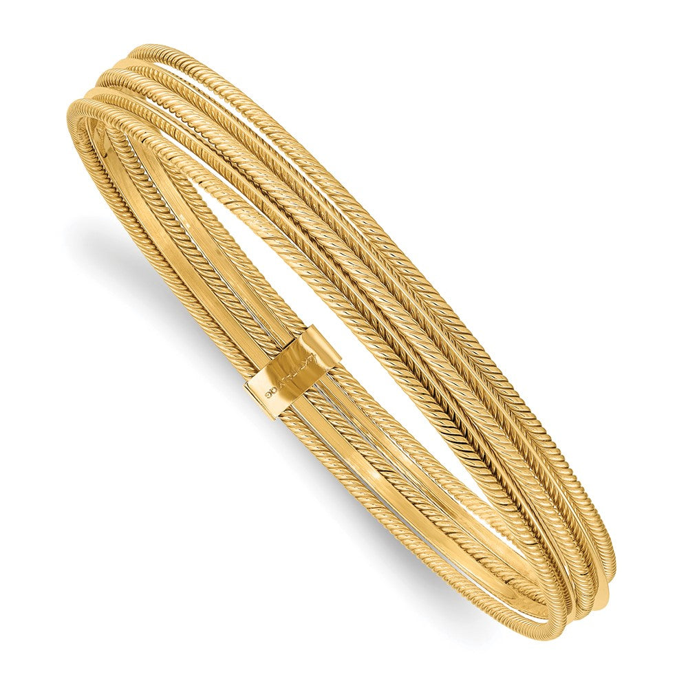 14K Polished & Textured Multi Bracelet Bangle
