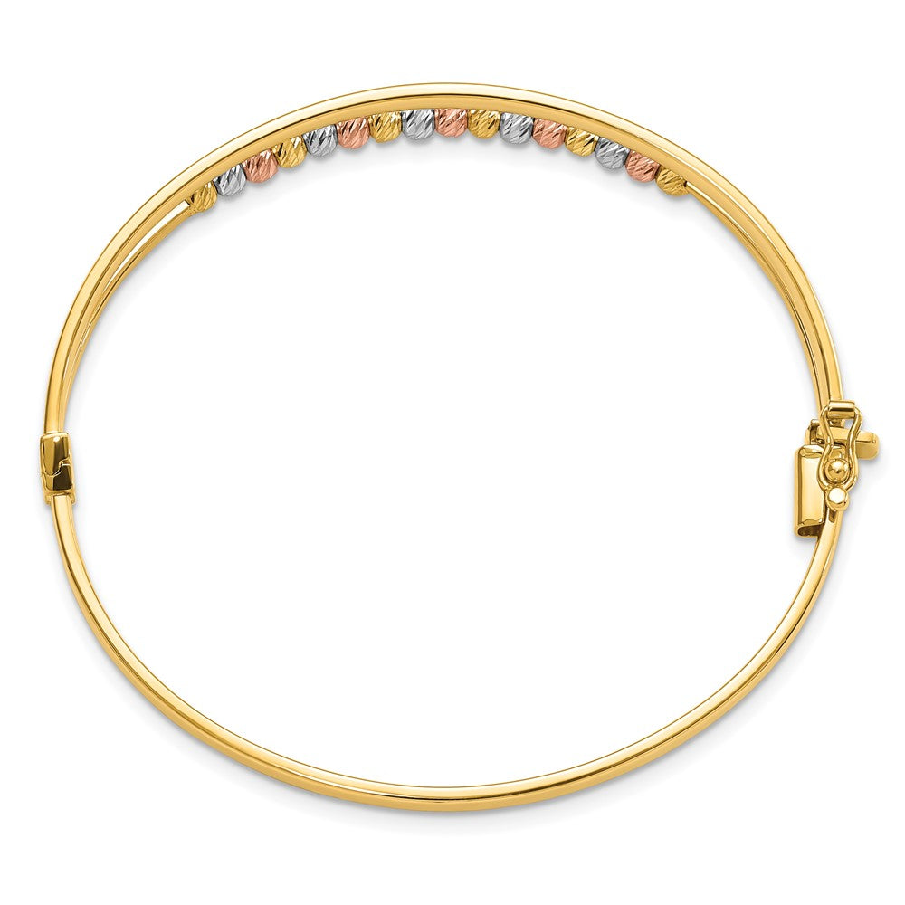14K Tri-color Polished D/C Fancy Hinged Bangle