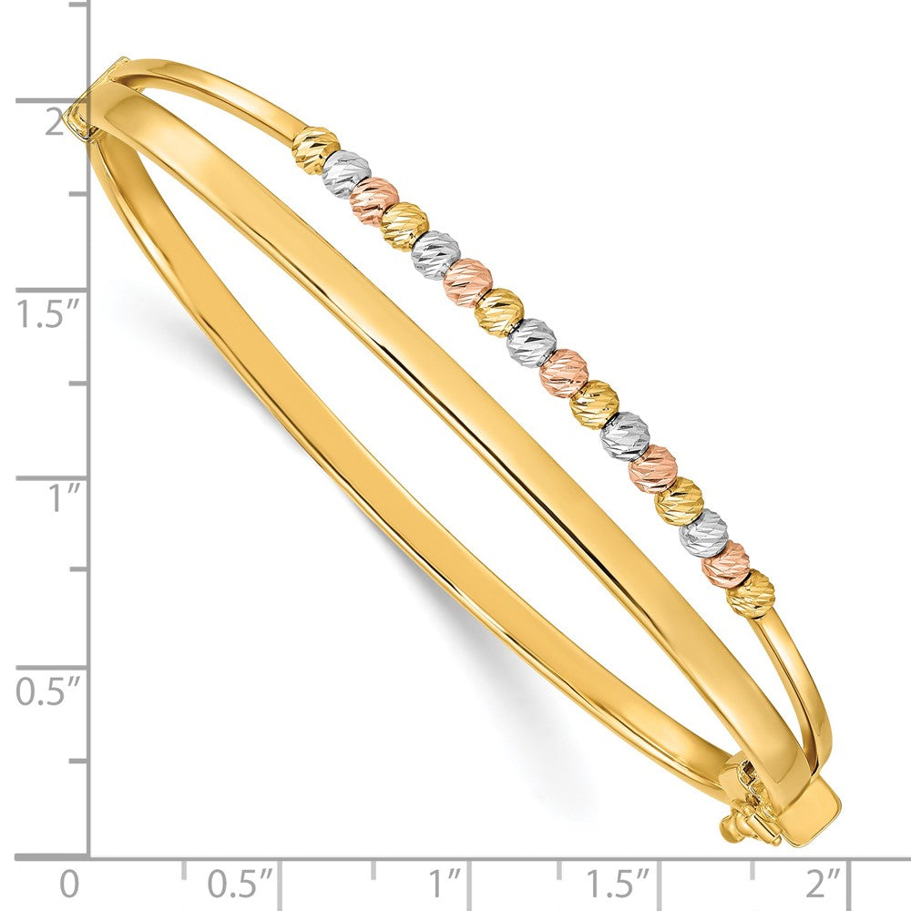 14K Tri-color Polished D/C Fancy Hinged Bangle