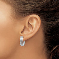 Thumbnail for 14k White Gold 3-row Diamond Hinged Hoop Earrings