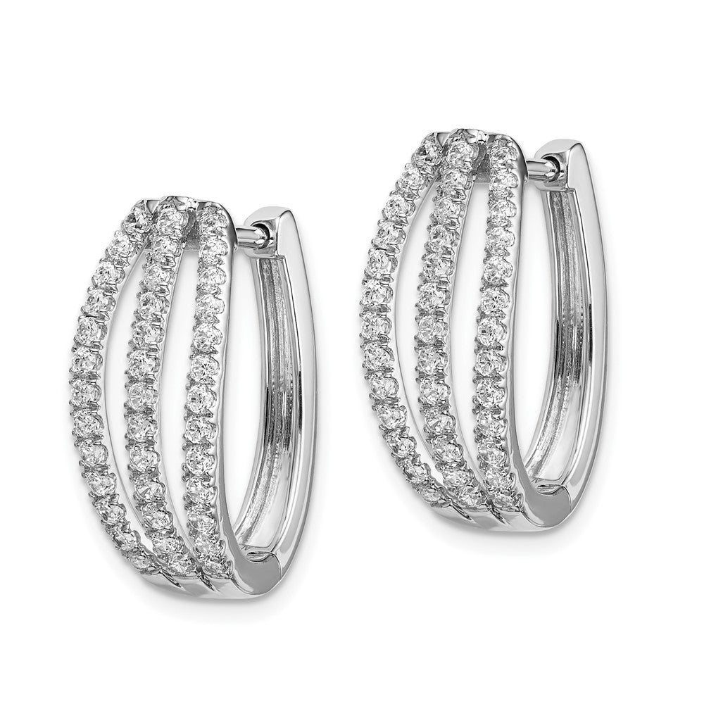 14k White Gold 3-row Diamond Hinged Hoop Earrings