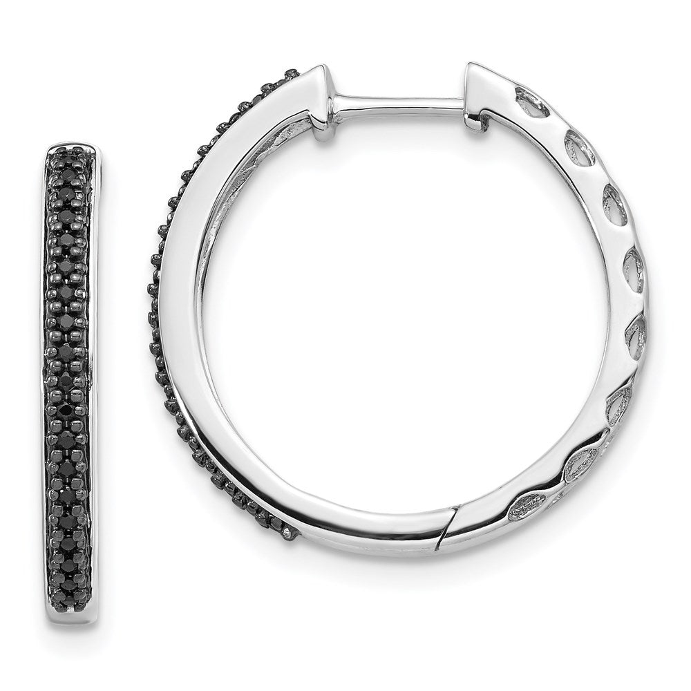 14k White Gold Black Diamond 2mm Hinged Hoop Earrings