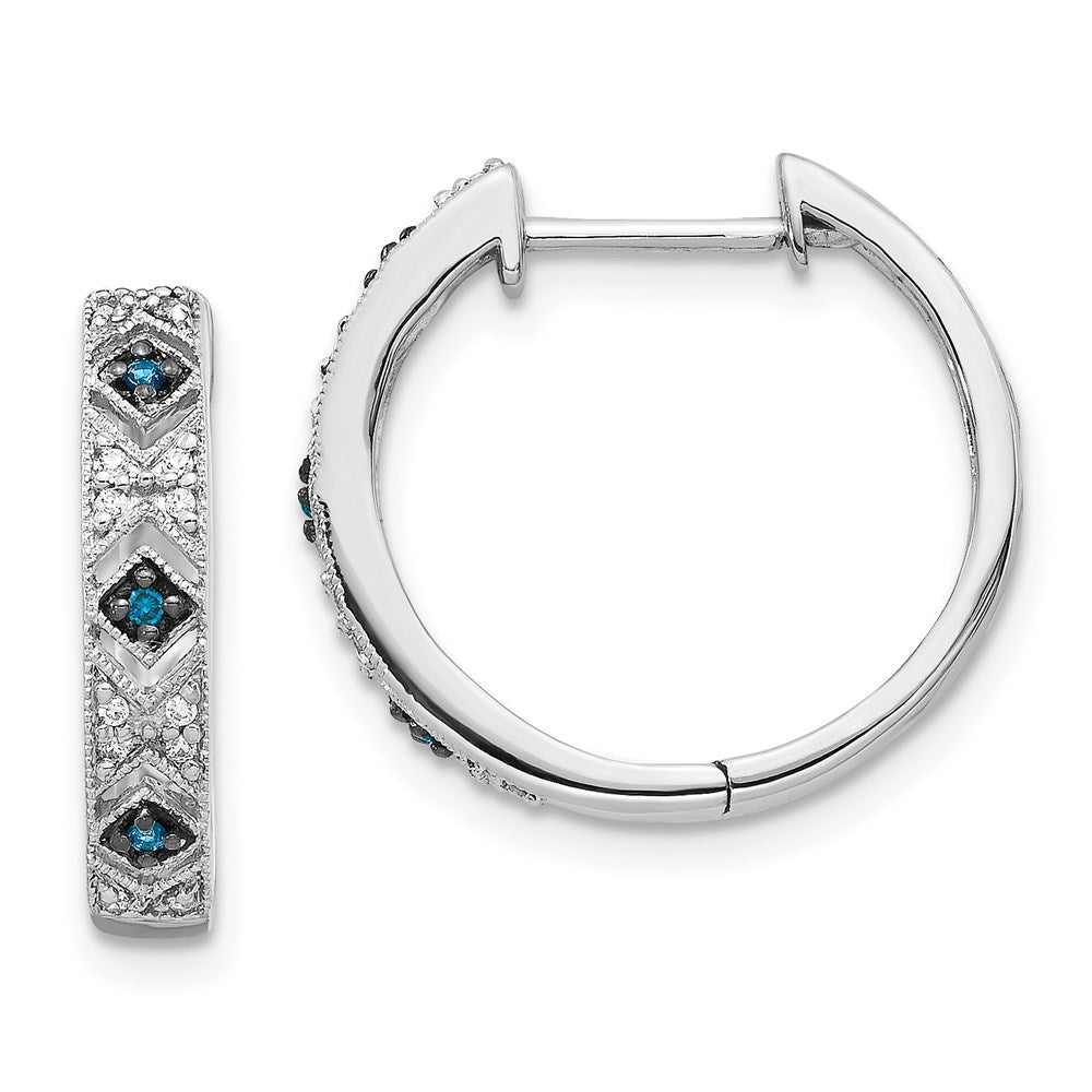 14k White Gold Blue/White Diamond Hinged Hoop Earrings