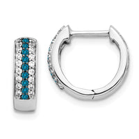 Thumbnail for 14k White Gold Blue and White Diamond Hinged Hoop Earrings