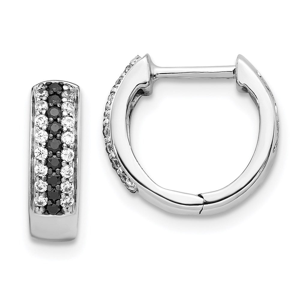 14k White Gold Blue and White Diamond Hinged Hoop Earrings