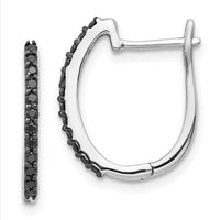 Thumbnail for 14k White Gold Black Diamond 1.3mm Hinged Hoop Earrings