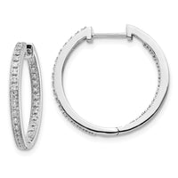 Thumbnail for 14k White Gold Polished Diamond In/Out Hinged Hoop Earrings