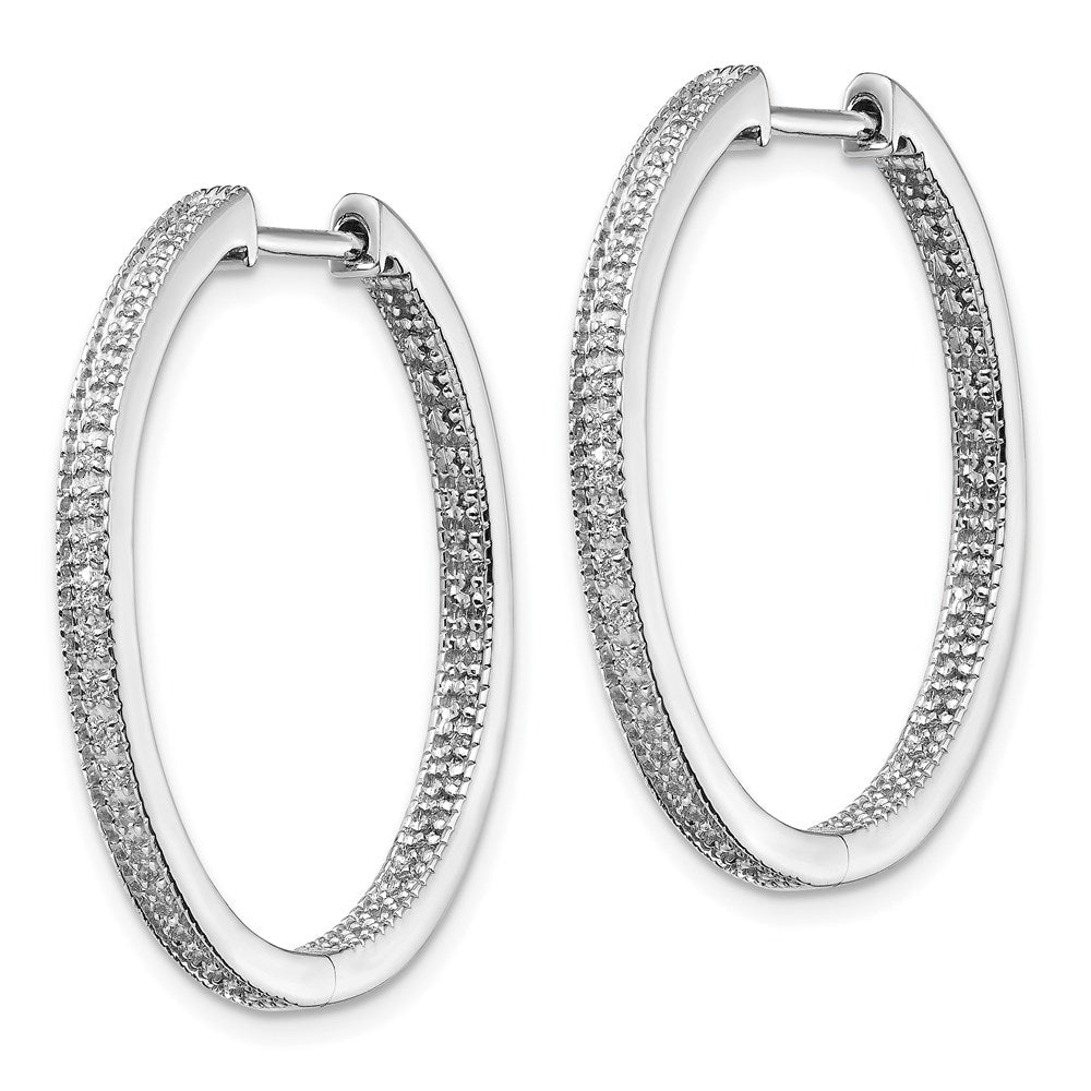 14k White Gold Polished Diamond In/Out Hinged Hoop Earrings