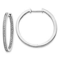 Thumbnail for 14k White Gold Polished Diamond In/Out Hinged Hoop Earrings