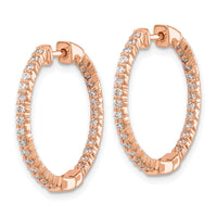 Thumbnail for 14k Rose Gold Polished Diamond In/Out Hinged Hoop Earrings