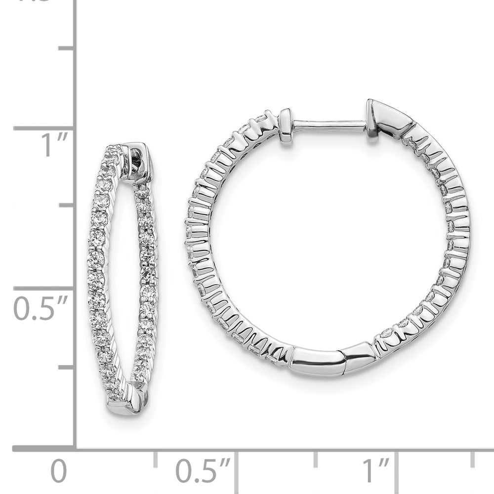 14k Rose Gold Polished Diamond In/Out Hinged Hoop Earrings