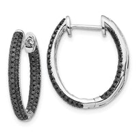 Thumbnail for 14k White Gold Black Diamond In/Out Hoop Earrings