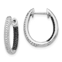 Thumbnail for 14k White Gold Black and White Diamond In/Out Hoop Earrings