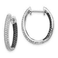 Thumbnail for 14k White Gold Black and White Diamond In/Out Hoop Earrings